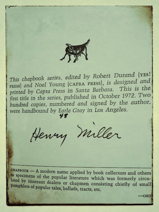 Henry Miller Chapbook